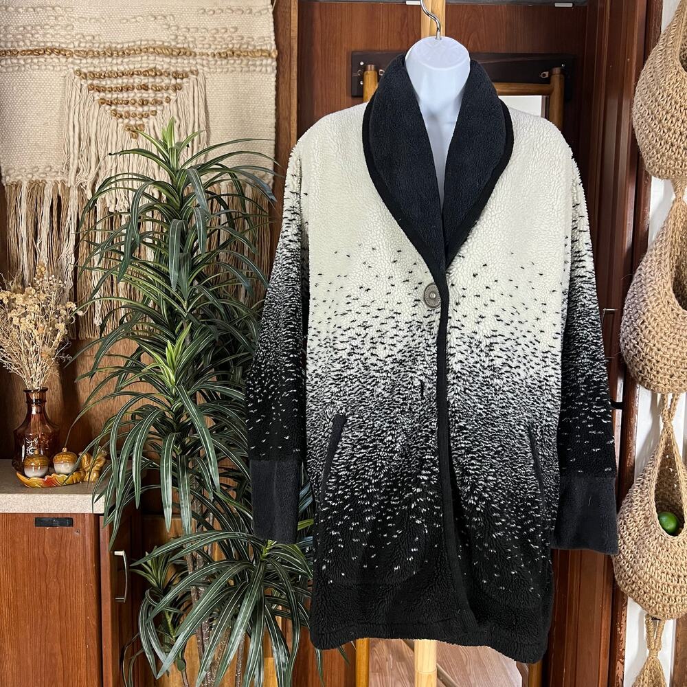 Vintage 90s Shawl Collar Fleece Jacket M | Ombre Speckled Concho USA Made Coat
